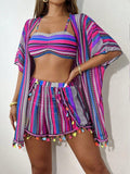 Top 10 Sand Tropical – Conjunto Praia 4 Peças com Kimono – Estampa Geométrica Verão 2026