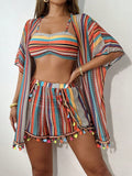 Top 10 Sand Tropical – Conjunto Praia 4 Peças com Kimono – Estampa Geométrica Verão 2026