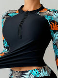 Proteção UV – Conjunto Tankini Manga Longa Preto Tropical
